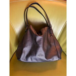 Coach Edie 31 Metallic Gunmetal Pebble Leather Shoulder Bag Hobo Tote